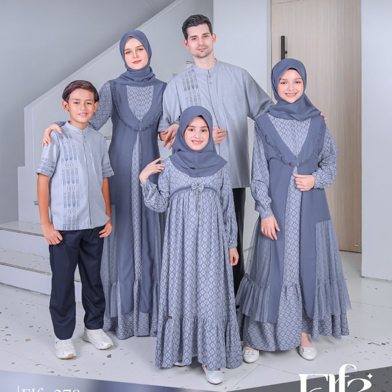 ETHICA Elfa 278 Parie Blue Sarimbit Keluarga Muslim Gamis Baby Doll Koko Bordir Dewasa dan Anak