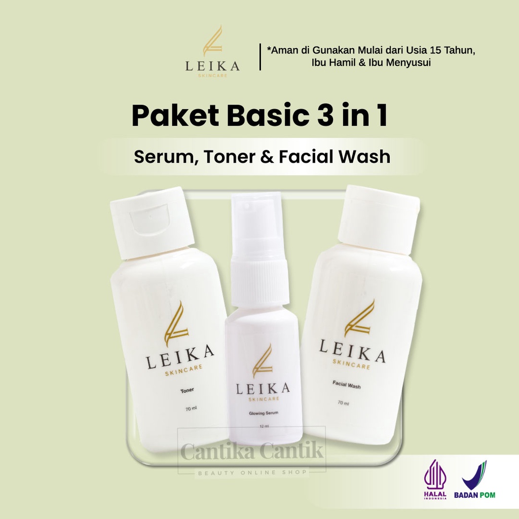 Leika Skincare Basic 3 in 1 Glowing Serum Facial Wash Toner Resmi BPOM