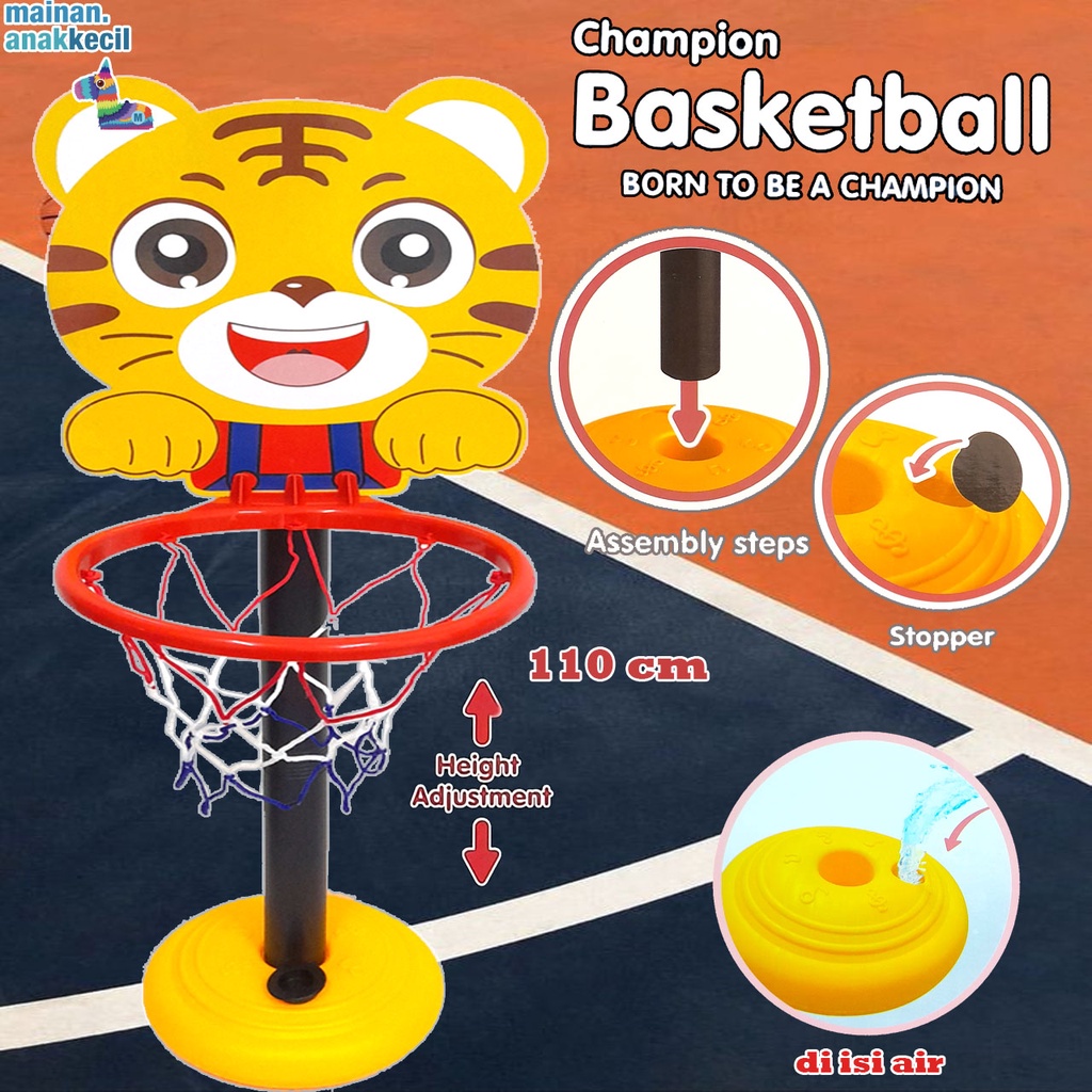 Mainan Anak  Sport Ring Basket Ball Champion Karakter Hewan komplit