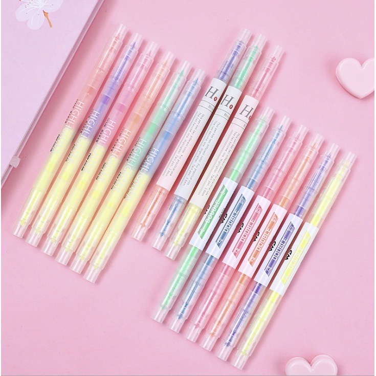 WJ1501 Stabilo Warna Warni / Stabilo 6 Warna 2 Arah / Highlighter Pen Dua Sisi