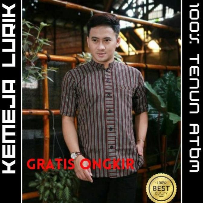 Kemeja Surjan Lurik Baju Adat Jawa Pria Lengan Pendek