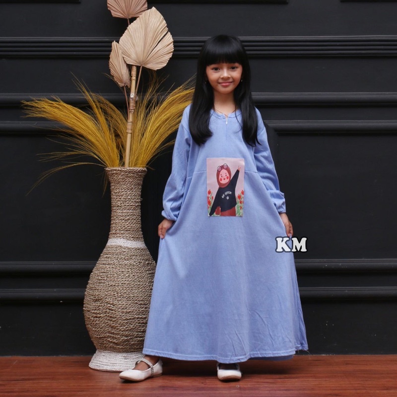 GAMIS ANAK KAOS DASTER ANAK PEREMPUAN MOTIF KOREA DASTER GAMIS ANAK MUSLIMAH BAHAN KAOS