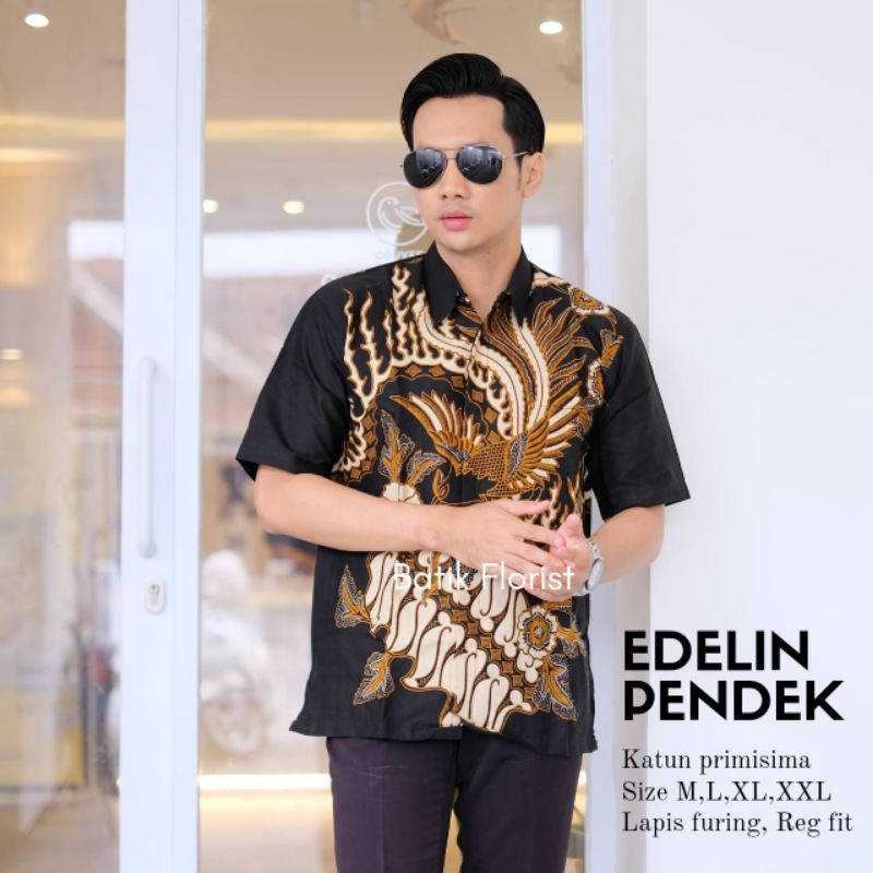 EDELIN PENDEK KEMEJA BATIK PRIA LENGAN PENDEK FULL FURING KATUN HALUS PRIMISIMA-KEMEJA BATIK BIRU NA