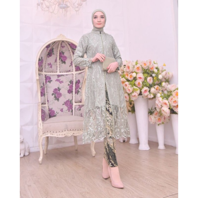 Permata Olshop / Kebaya Tunik Busui Payet Modern / Kebaya Busui / Kebaya Modern/ Kebaya Wisuda / Kebaya Kurung Tulle Bordir Busui