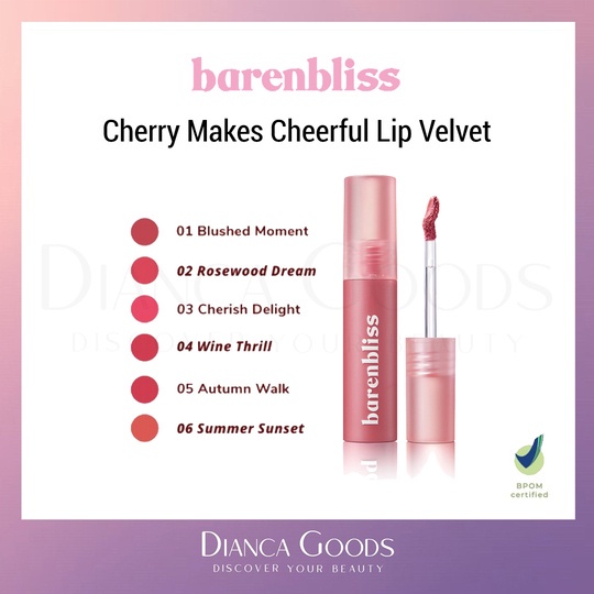 BNB barenbliss Cherry Makes Cheerful Lip Velvet korea Lipcream | Blushed Moment / Rosewood Dream / C