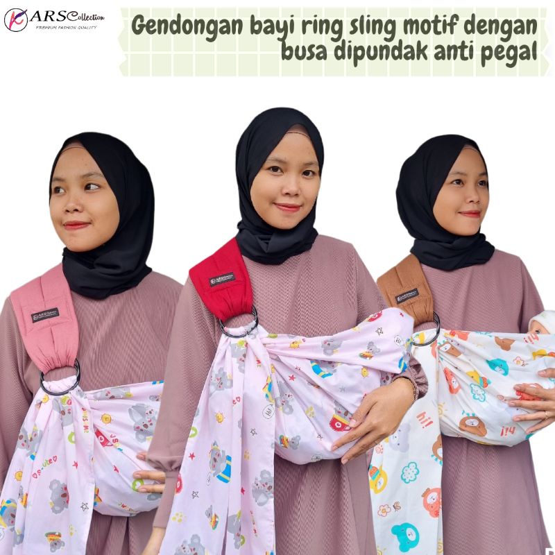 Gendongan Bayi Ring Sling Motif Dengan Busa Dipundak Anti Pegal