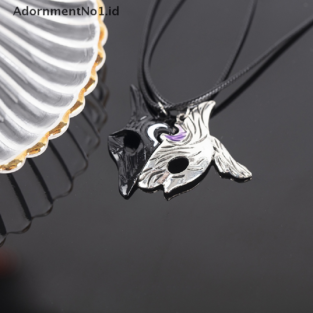 [AdornmentNo1] 1pasang League Of Legends Gaya Domba Dan Serigala Liontin Kalung Misterius Splicing Liontin Perhiasan Asimetris Domba Serigala Liontin Pribadi Topeng Hewan Dua Warna Ne