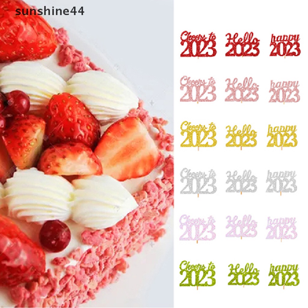 Sunshine 12Pcs Topper Kue 2023hiasan Kue Cupcake Glitter Pesta Tahun Baru2023.