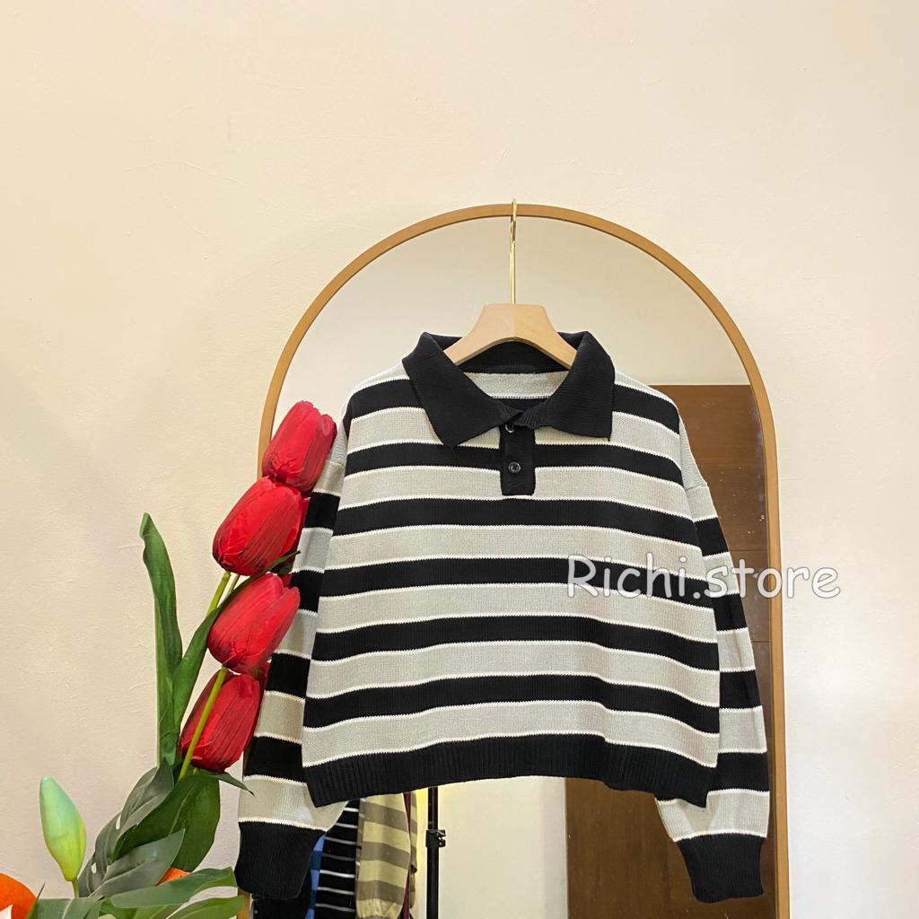 SAHARA CROP TOP BLOUSE  RAJUT KERAH POLO TERBARU