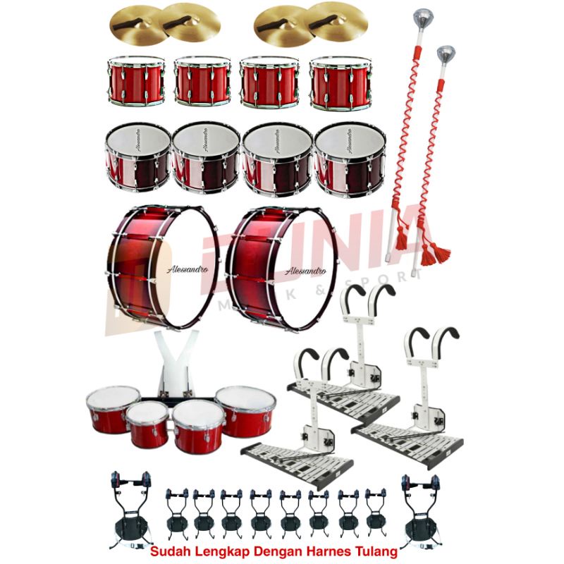 Paket Drumband 18 Pemain SMA / Alat Marching Drumband Import + Harnes