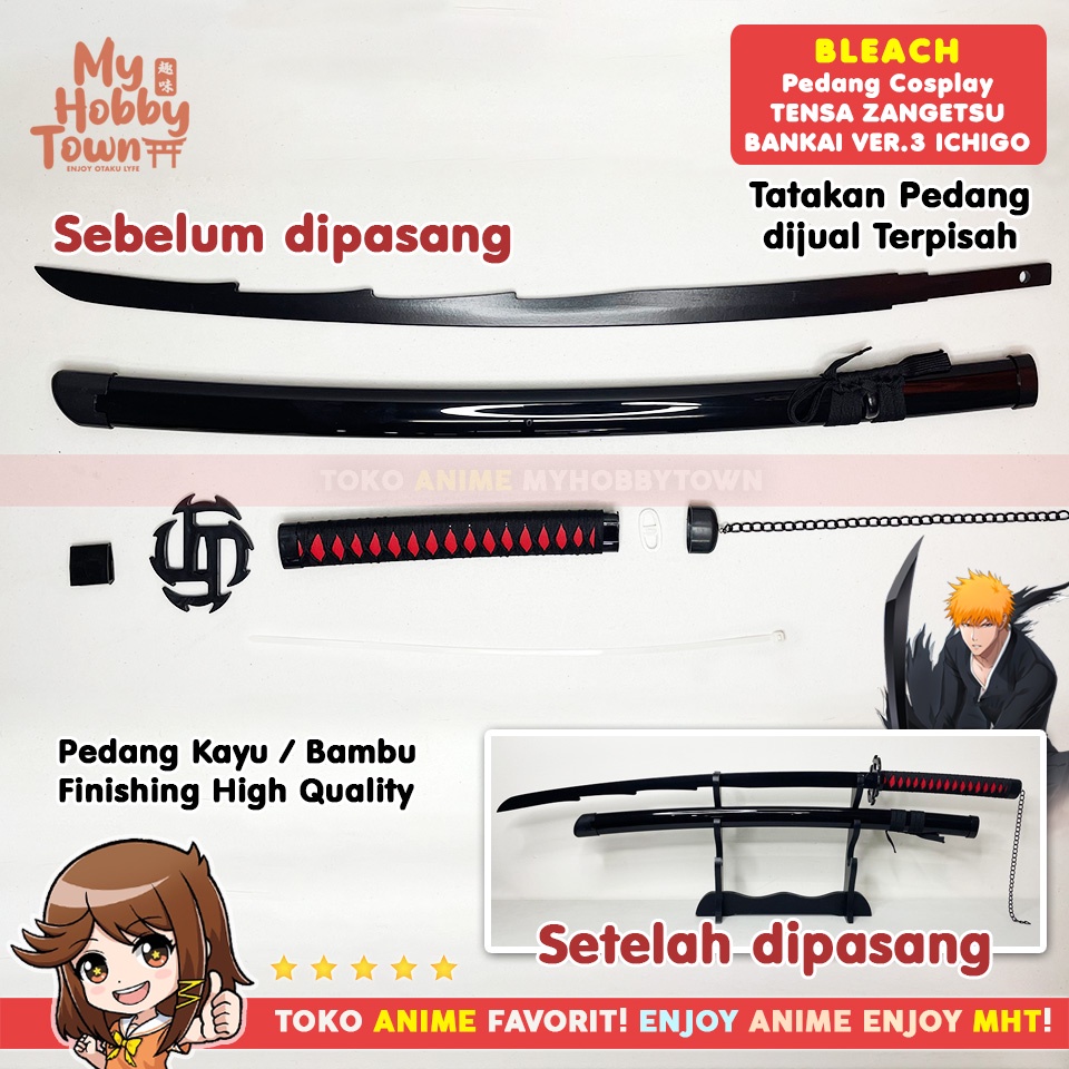 Replika Pedang Kayu Bleach Kurosaki Ichigo Tensa Zangetsu Bankai Ver 3