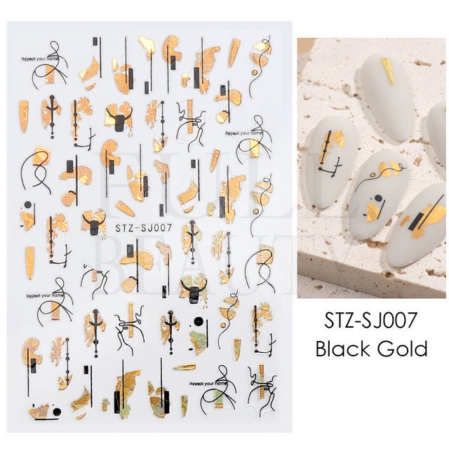 GELASA Stiker Kuku Nail Art Sticker Abstrak Gold Rosegold Black Foil 3D series STZSJ