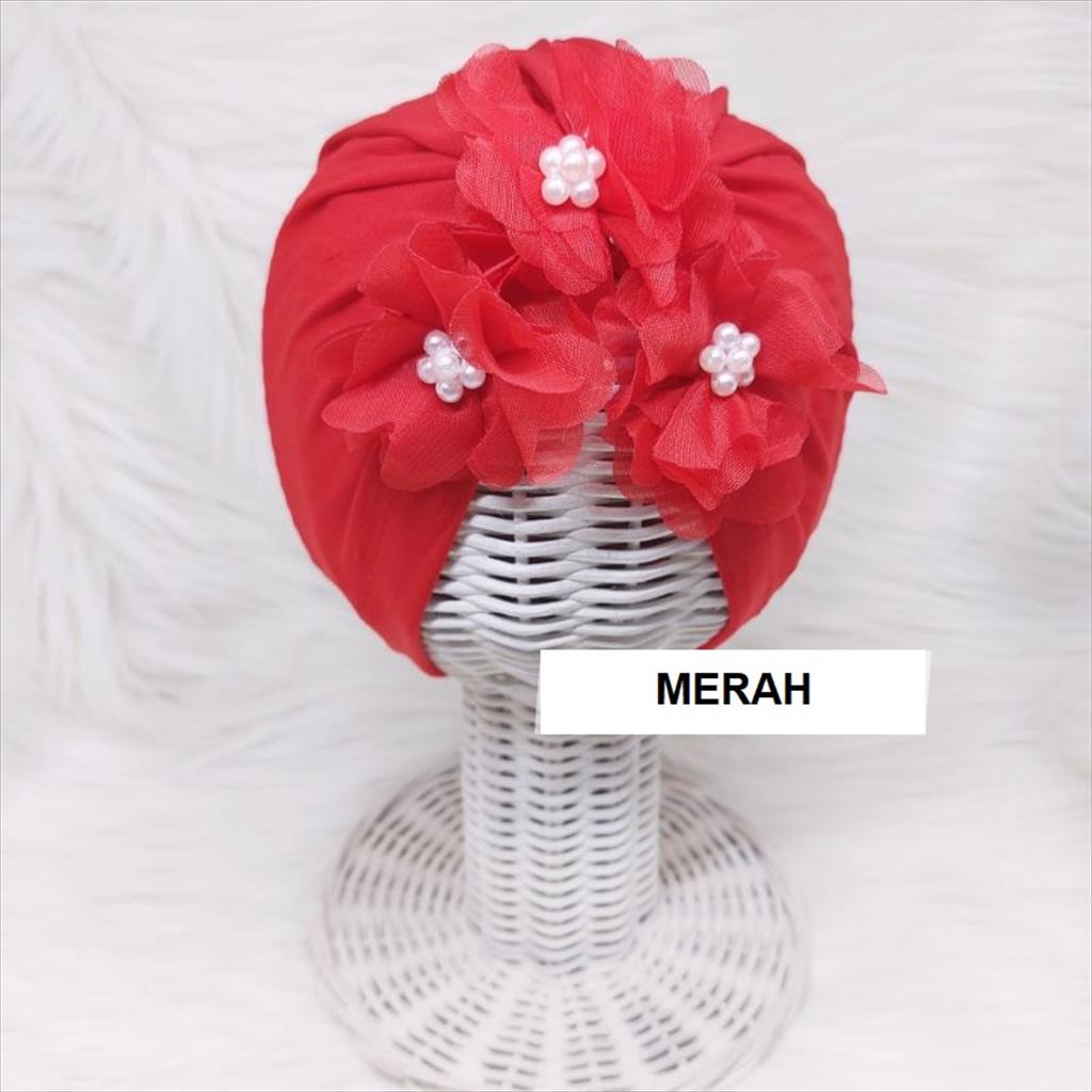 OTS 864A - Turban Topi Bayi Motif  Flower Frill Ciput Baby Penutup Kepala Anak Perempuan Bunga Lucu Imut