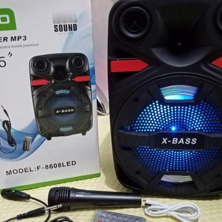Termurah | KP8 | COD SPEAKER BLUETOOTH KARAOKE FLECO 8'5 INCH F-8608 LED BONUS MIC KAROKE X-BASS//SP