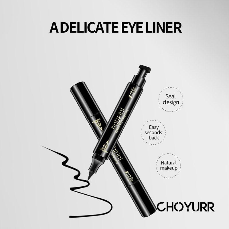 【COD】2 In1 Eyeliner Stamp Wing Eyeliner Liquid Waterproof 12 Jam Tahan Lama Stamp Eyeliner Double Head Black Quick Dry-CH