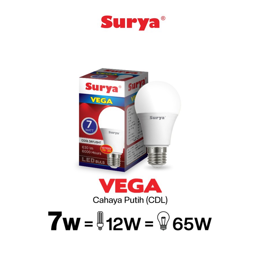 Lampu Led Bulb Surya Vega 7 Watt Cool Day Light Putih SNI Original