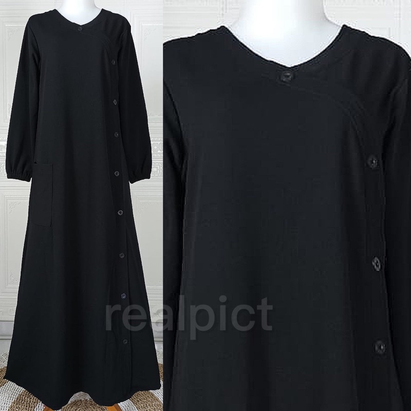 AM - ANZANA Maxy Gamis Wanita Muslim Lemon Skin Milano Melar-Black