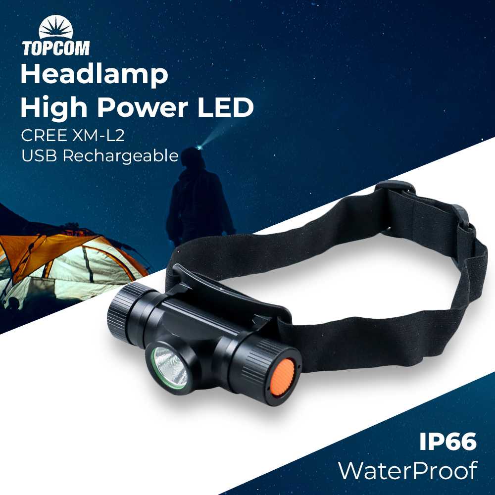 TG-SNT TOPCOM Headlamp High Power LED  XM-L2 USB Rechargeable 30 W - TP15