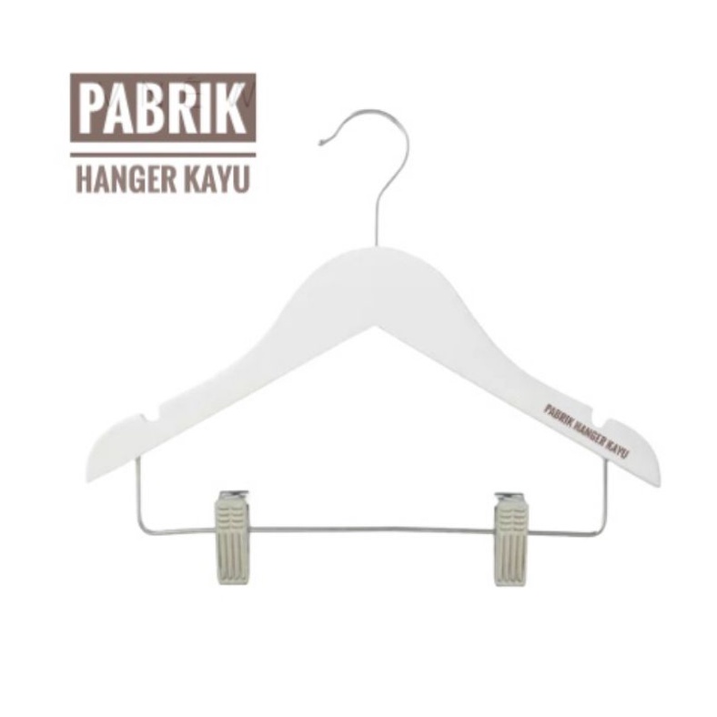 HANGER KAYU ANAK JEPIT BAJU WARNA PUTIH