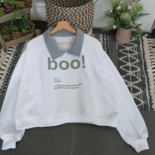 [NACHB4436] SWEATER KERAH OVERSIZE CROP TOP WANITA BOO | CREWNECK CROP OVERSIZE WANITA KOREAN STYLE 