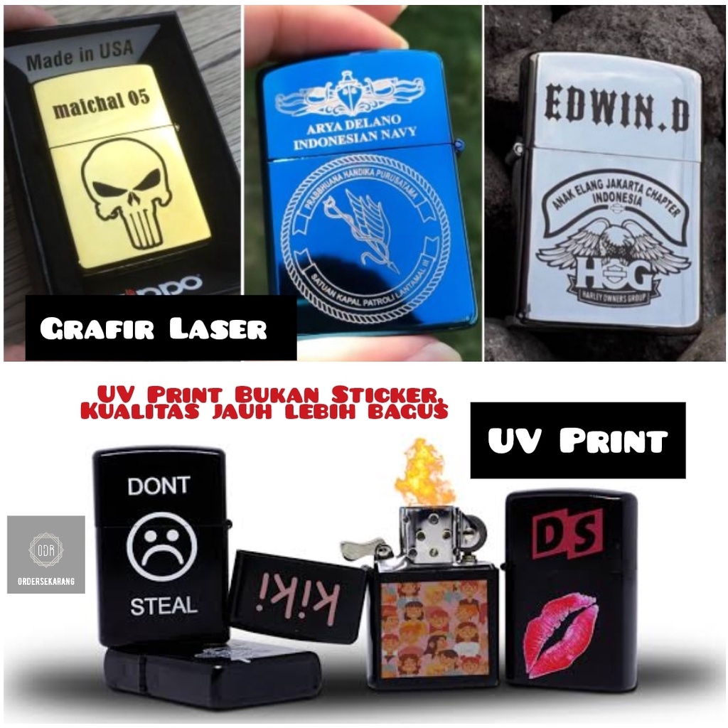 KOREK API MODEL ZIPPO POLOS CUSTOM LOGO BRAND NAMA GRAFIR LASER