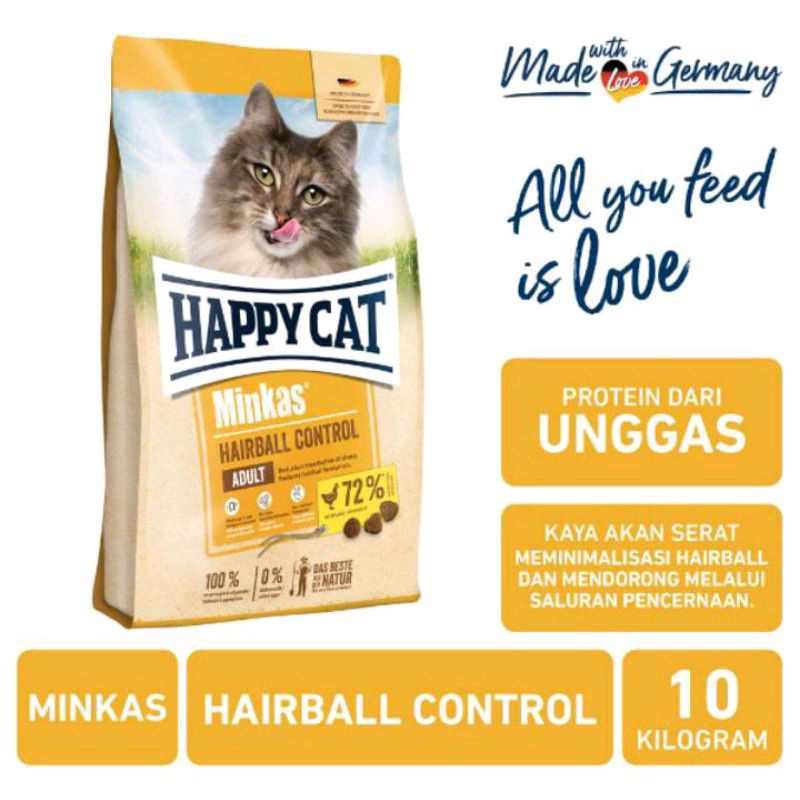 Happy Cat minkas hairball control 10kg (Ekspedisi) makanan kucing dewasa happy Cat minkas