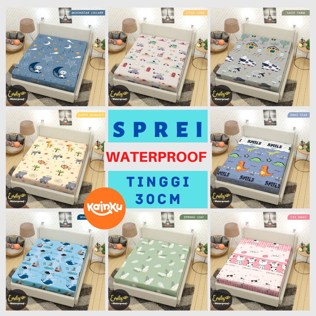 Sprei waterproof motif BARU anti air anti geser king size QUEEN SINGLE 120x200 160x200 180x200 TINGGI 30CM