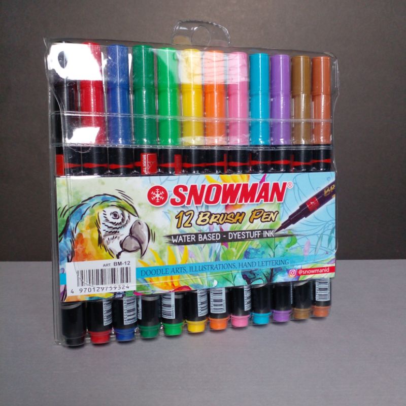 BRUSH PEN MERK SNOWMAN ISI 12 WARNA