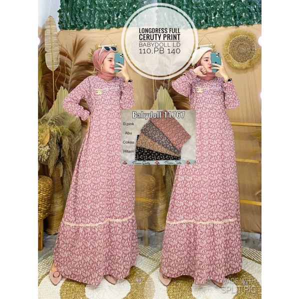 Terbaru Gamis Ceruty Motif Bunga Tangan Ballon Kekinian Murah