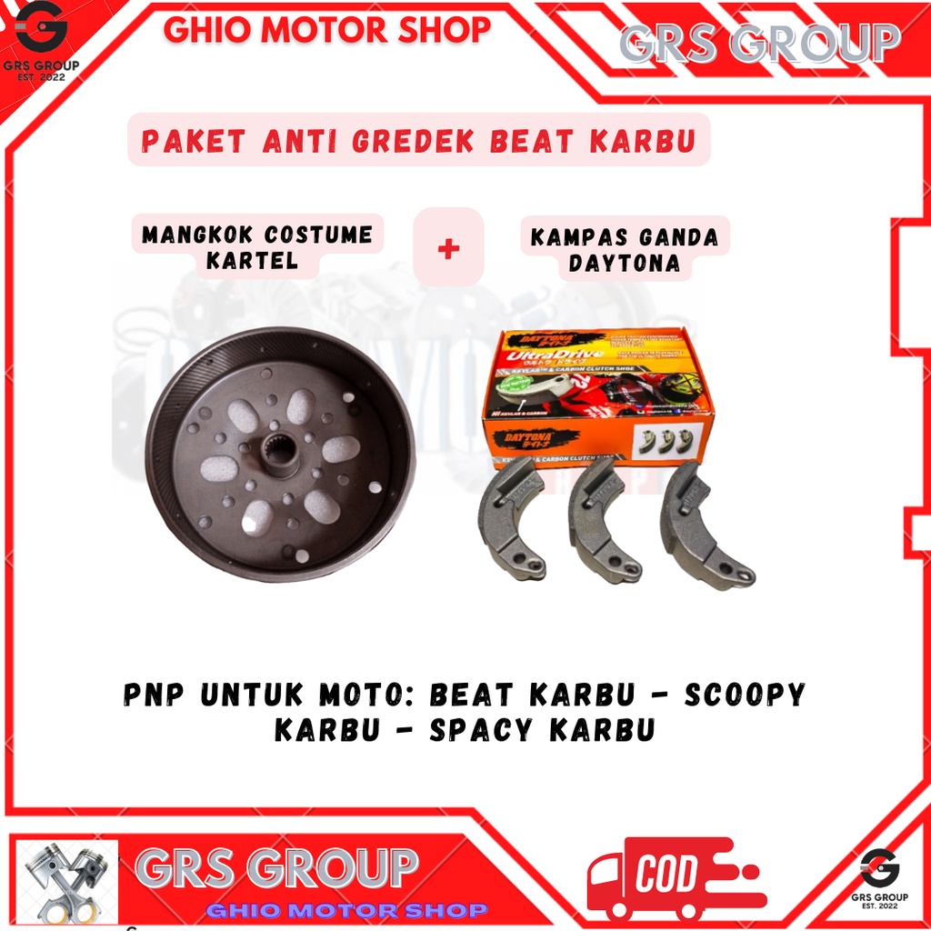 Paket Anti Gredeg 2in1 Beat Karbu Scoopy Karbu Spacy Karbu kvy by ghio motor/ Mangkok Costum &amp; kampas ganda daytona Beat scoopy sspacy karbu Paket ganti gredek Beat karbu by ghio motor chanel