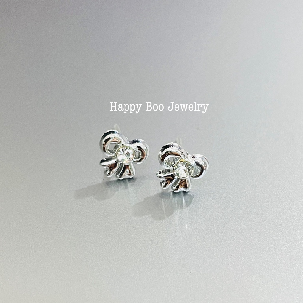 anting plastik pita silver mici permata