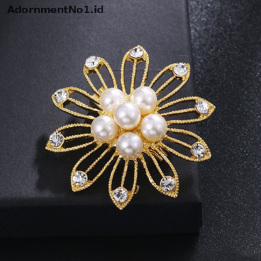 [AdornmentNo1] New Arrival Wanita Bunga Bros Pin Dengan Berlian Imitasi Dan Mutiara Imitasi 10kelopak Bunga Tanaman Bros Hadiah [ID]