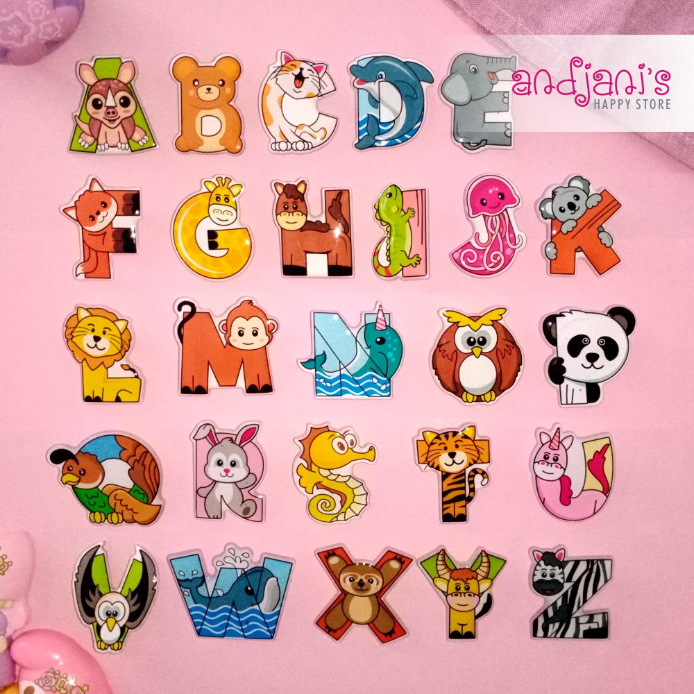 andjanis || BROS PIN AKRILIK RESIN HURUF HEWAN LUCU PIN TAS UNIK EDISI BAHASA INGGRIS