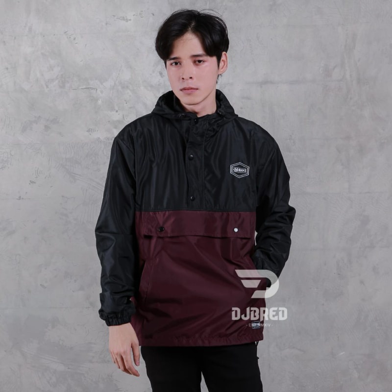 Jaket Cagoule Parasut Original Djavu Branded - Jaket Tracker Djbred Hitam Marun Termurah