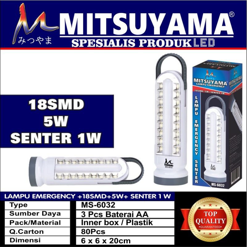 Lampu Emergency 18 SMD + 5W + Senter 1W Mitsuyama MS-6032 Lampu LED