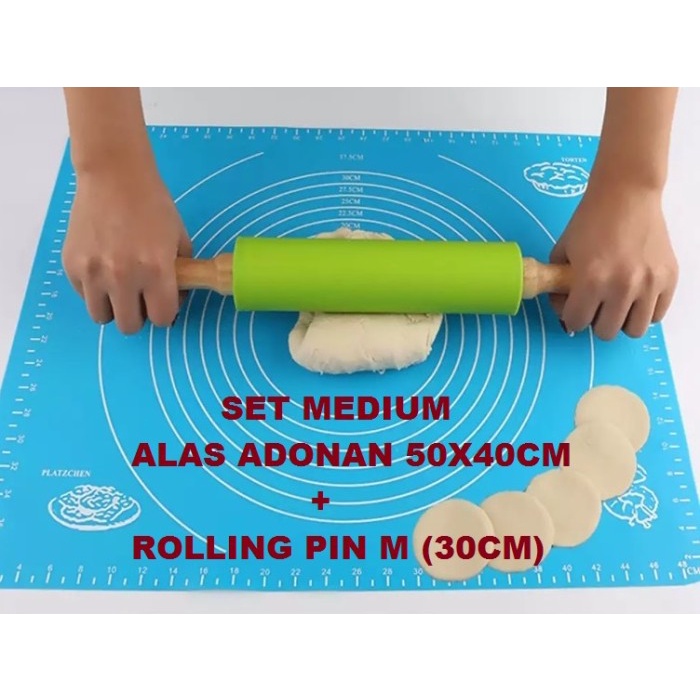 <<<<<] SET ROLLING PIN DAN ALAS ADONAN KUE ALAS ADON KUE BAKING TOOLS SILIKON