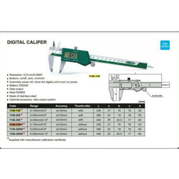 Insize 1108-200 sigmat digital caliper 8"