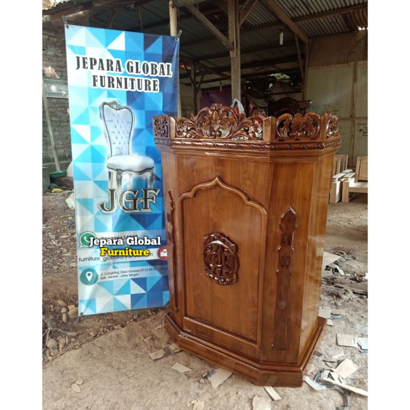Mimbar Podium Masjid Ukir Jati murah ( mimbar jati, mimbar podium ukir,mimbar jati masjid)