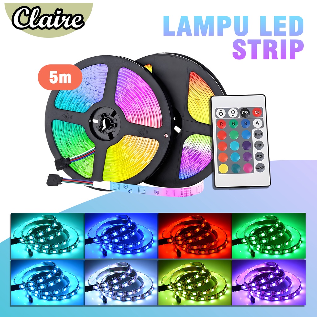 Lampu LED Strip 5 Meter With Remote RGB / Lampu LED Warna Warni Kelap Kelip