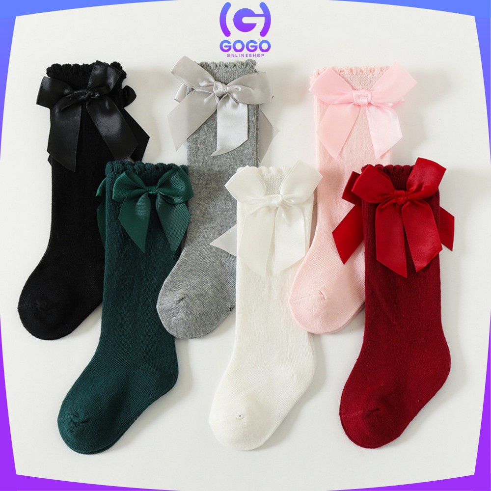 GOGO-P532 Kaos Kaki Bayi Panjang Pita Selutut / Kaus Kaki Anak Perempuan Panjang Motif Polos Anti Nyamuk