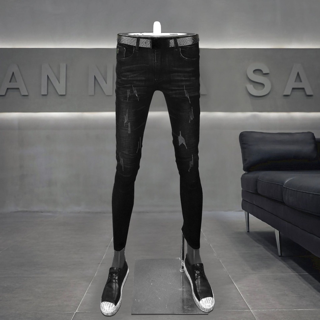 Celana Pria 2021     Celana Jeans Pria Hitam Pelangsing  Korea Tertekan Peregangan cuci Slim Fit Per