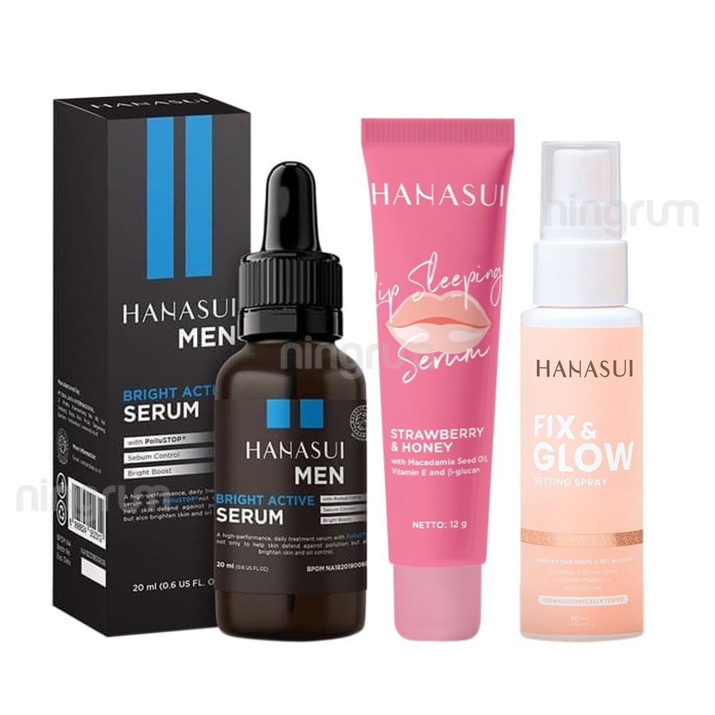 Ningrum - HANASUI Fix &amp; Glow Setting Spray | Lip Sleeping Serum | Men Bright Active Serum | Perawatan Wajah Perawatan Bibir Makeup Tahan Lama Original BPOM - 5027