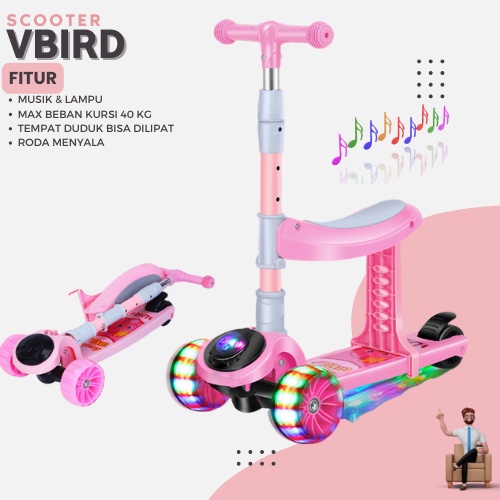 Skuter scooter 2023 Termurah VBIRD Anak Roda 5 CM  Music Editon dan Lampu