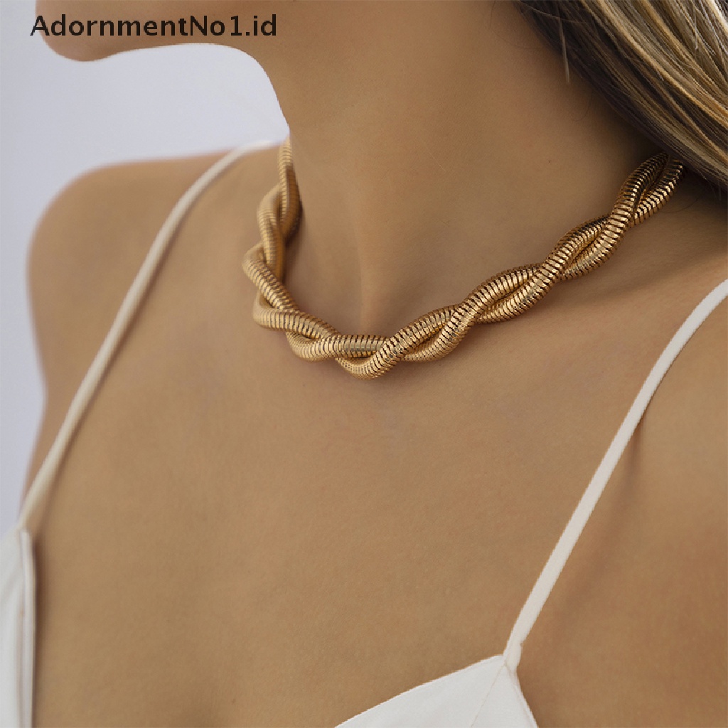 [AdornmentNo1] Kalung Rantai Tali Putar Punk Untuk Wanita Cuban Chunky Chain Choker Necklaces [ID]