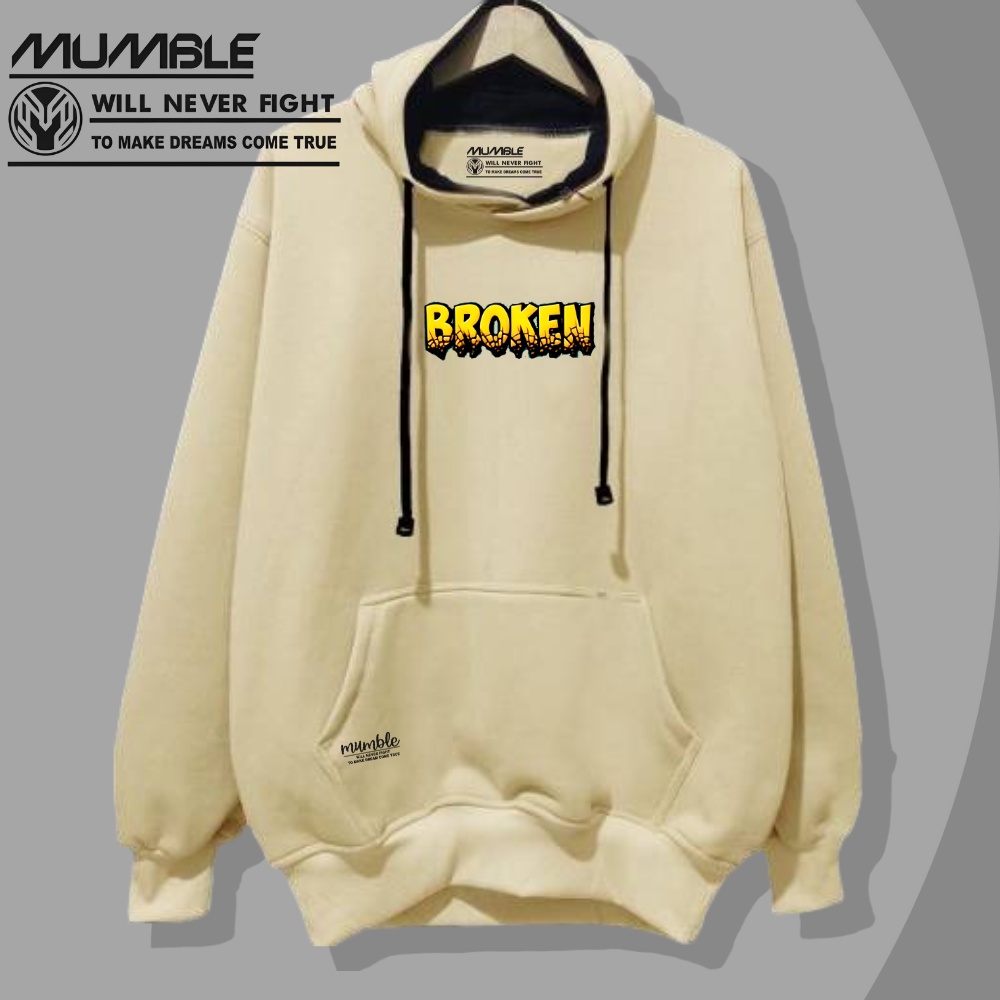 Jaket Sweater Hoddie Oversize Aesthetic Grafitty Hoodie Pria Wanita Warna Cream List Broken Brand Mumble Authentic High Quality