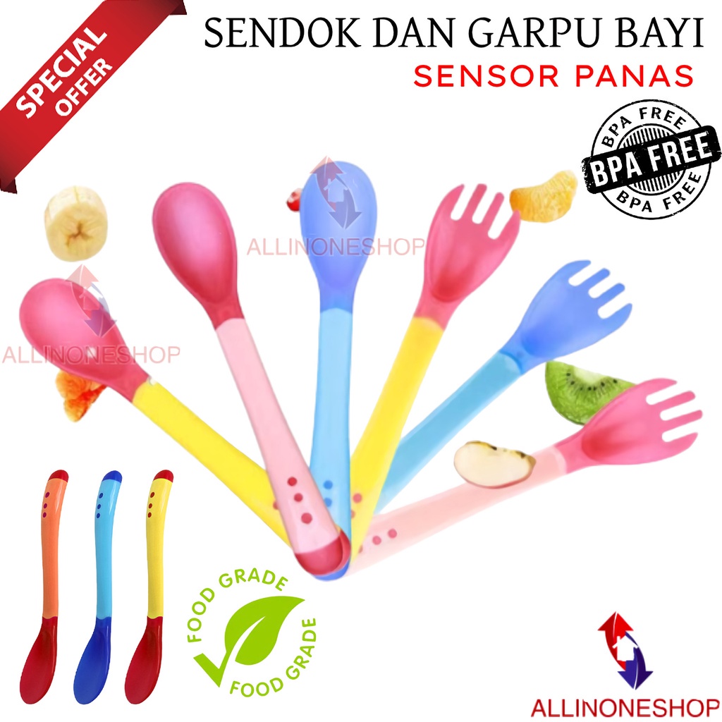 SENDOK MAKAN BAYI SENSOR SUHU / SENDOK GARPU SENSOR PANAS SILIKON / PERALATAN MAKAN BAYI