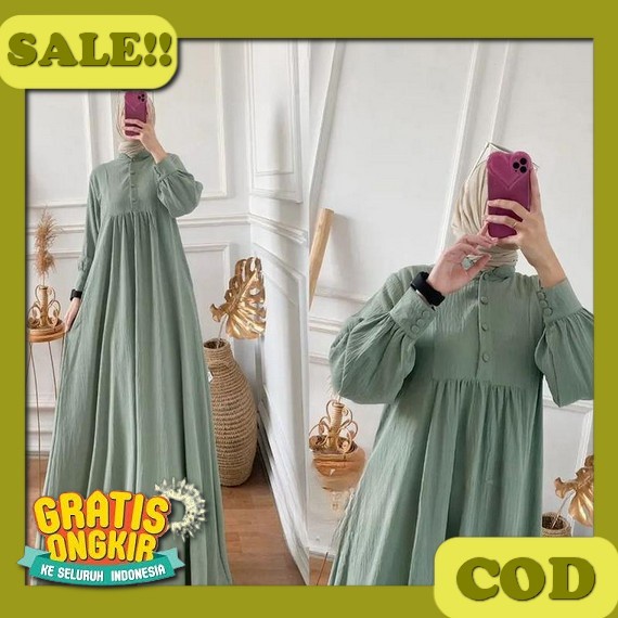 Amenna Dress / Gamis Ceruty Baby Doll Full Mix Brukat Motif Mutiara Premium / Gamis Lebaran 2023 Mod