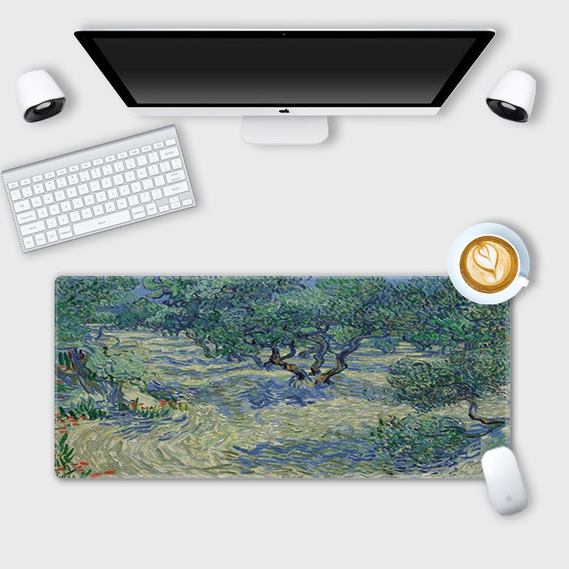 Alas mouse Besar Van Gogh Lukisan Minyak landscape desk pad Alas keyboard Komputer Non slip lock edge office desk pad