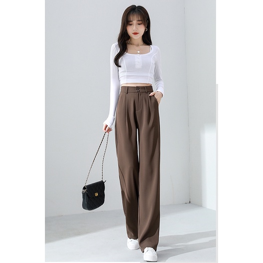 Warna Coklat Highwaist Loose Celana Setelan Wanita korean (S-XXL)