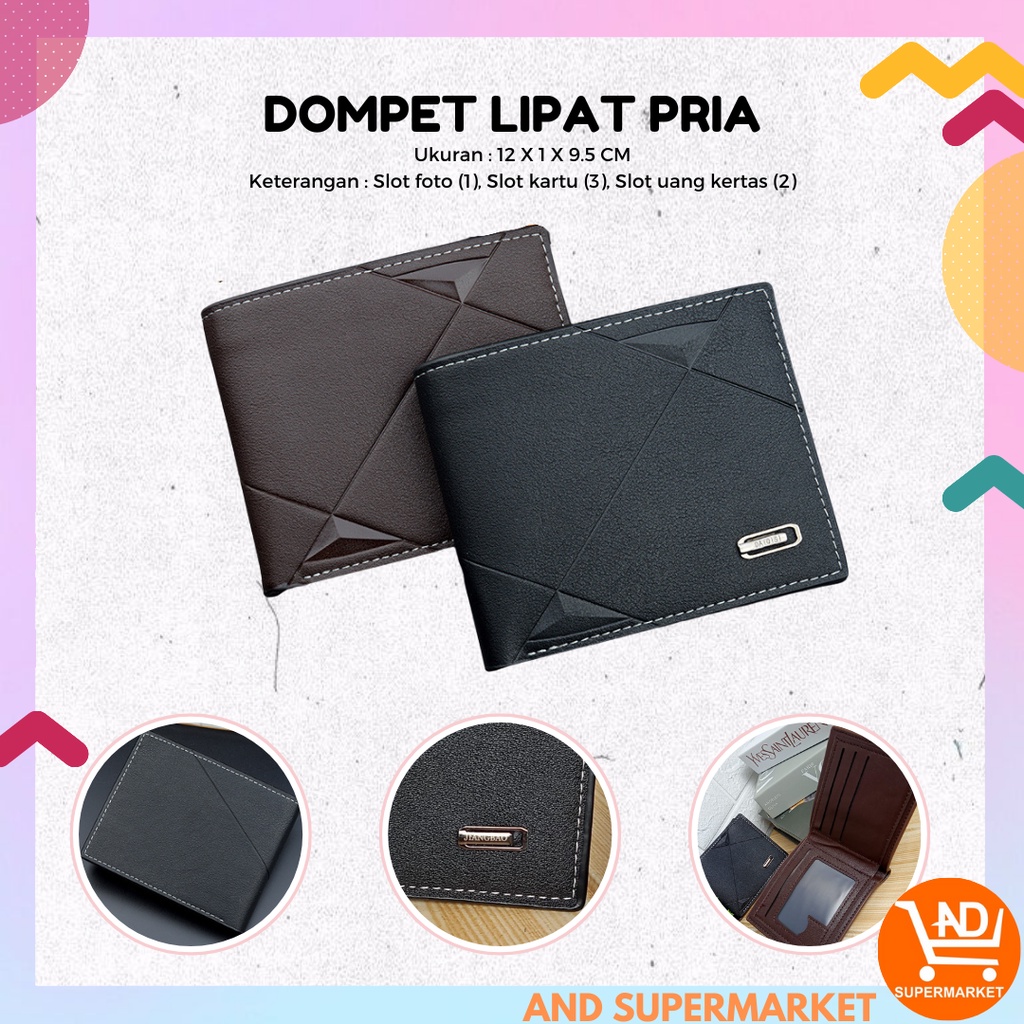 AND / COD / Dompet Lipat Pria Import Dompet Jalan Cowok Motif Polos Dompet Hitam Laki - Laki Fashion Dompet Pria Murah D95